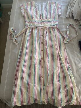 Women’s Multi-Color Stripe Button-Front Dress with Tie Waist
